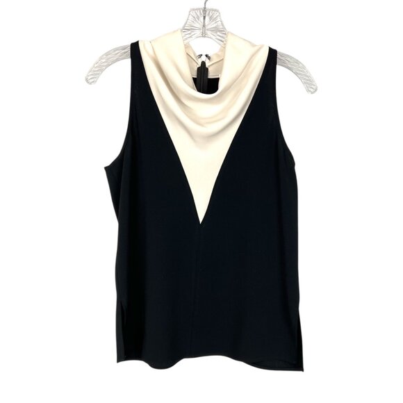 ALC Womens Cate Sleeveless Colorblock Top Black White Draped Cowl Neck size 2 - Picture 6 of 15